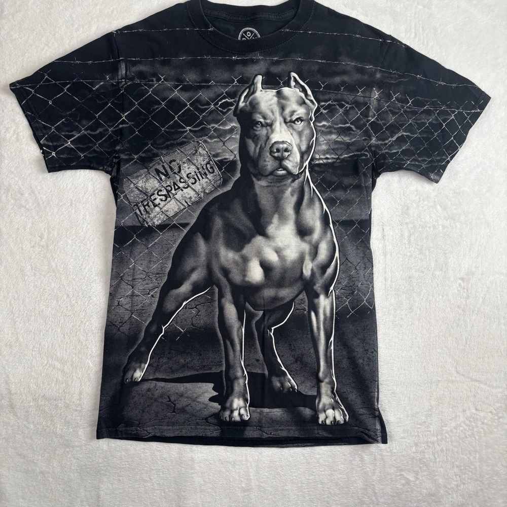 ODM Pitbull No Trespassing Black Short Sleeve Graphic Shirt Men's Small